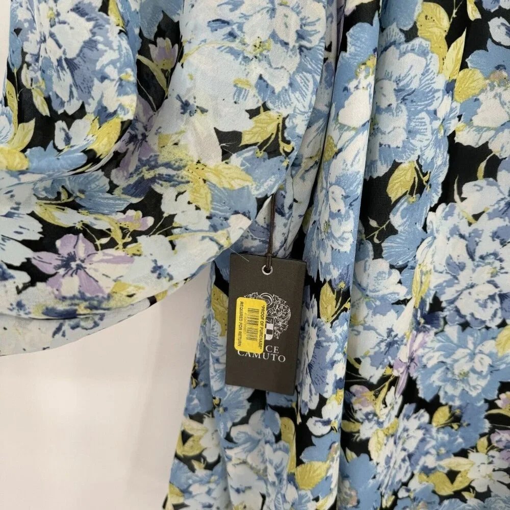 Vince Camuto Womens V Neck Balloon Sleeve Floral Blouse Plus Size 2X New